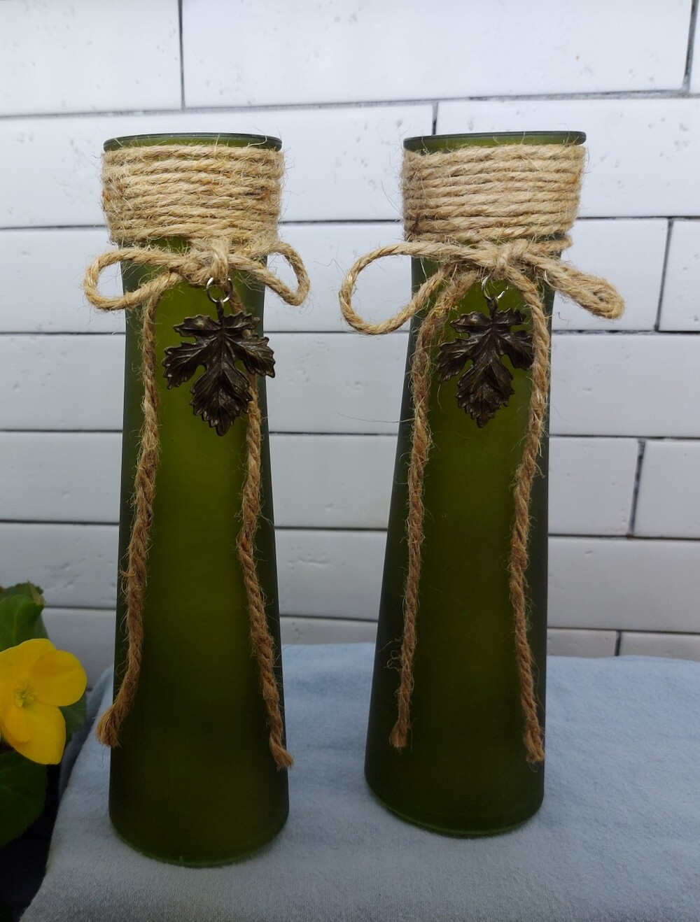 Green Glass Twine-Wrapped Vase
